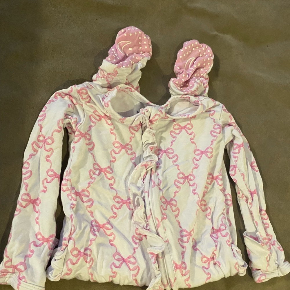 Little Pajama Co. Pink and White Bow Footie Onesie